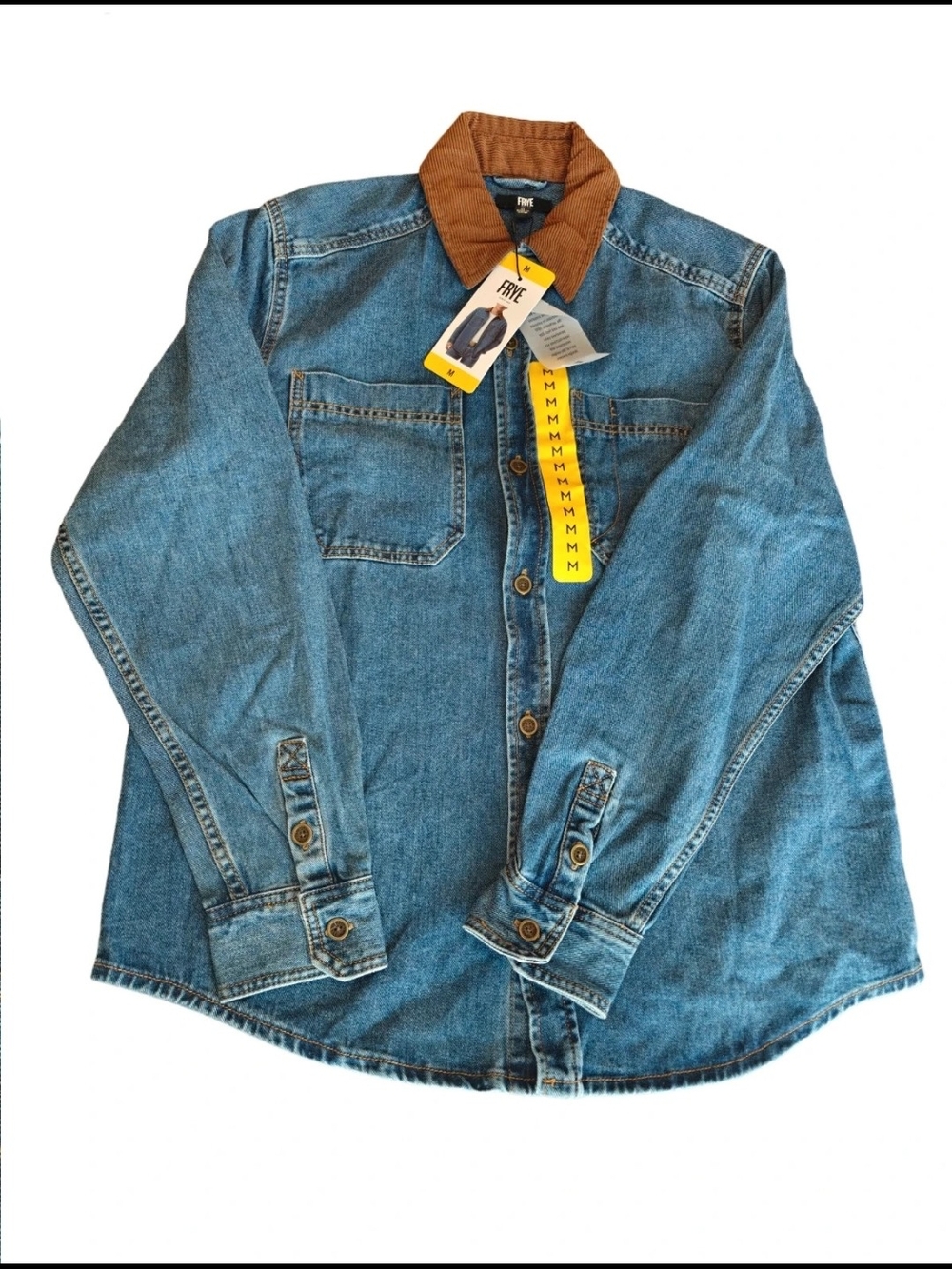 Frye Blue Denim Jacket with Brown Corduroy Collar Mens Size Medium NWT - Picture 3 of 4